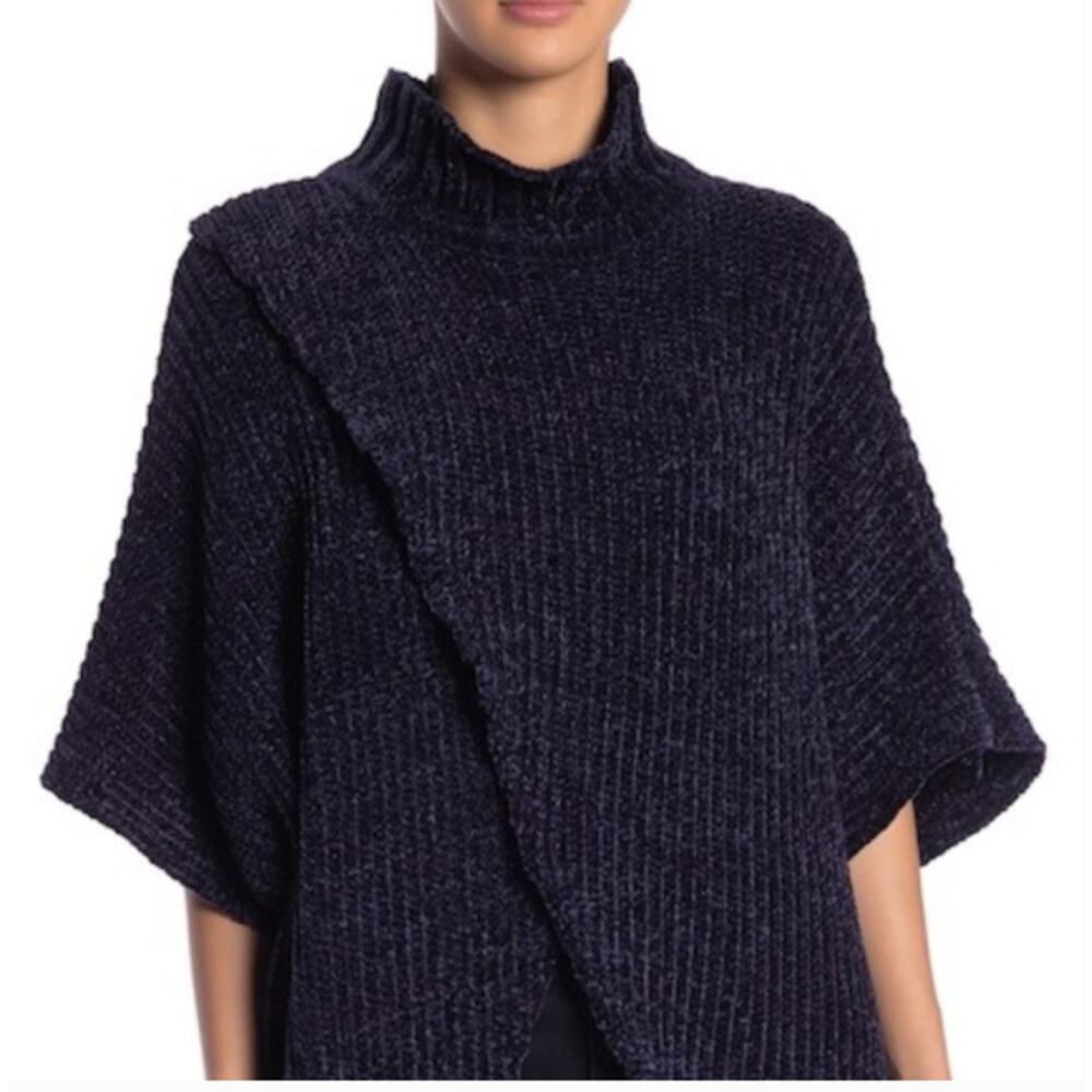Elan Sweater Women O/S Multi Knit Mock Neck Ecru Chenille‎ Cross Front S/S